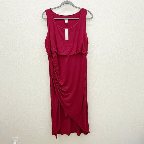 Chicos Deep Cherry Red Wrap Hem Sleeveless Maxi Dress Womens sz Medium 8/10 (1) - Picture 1 of 5